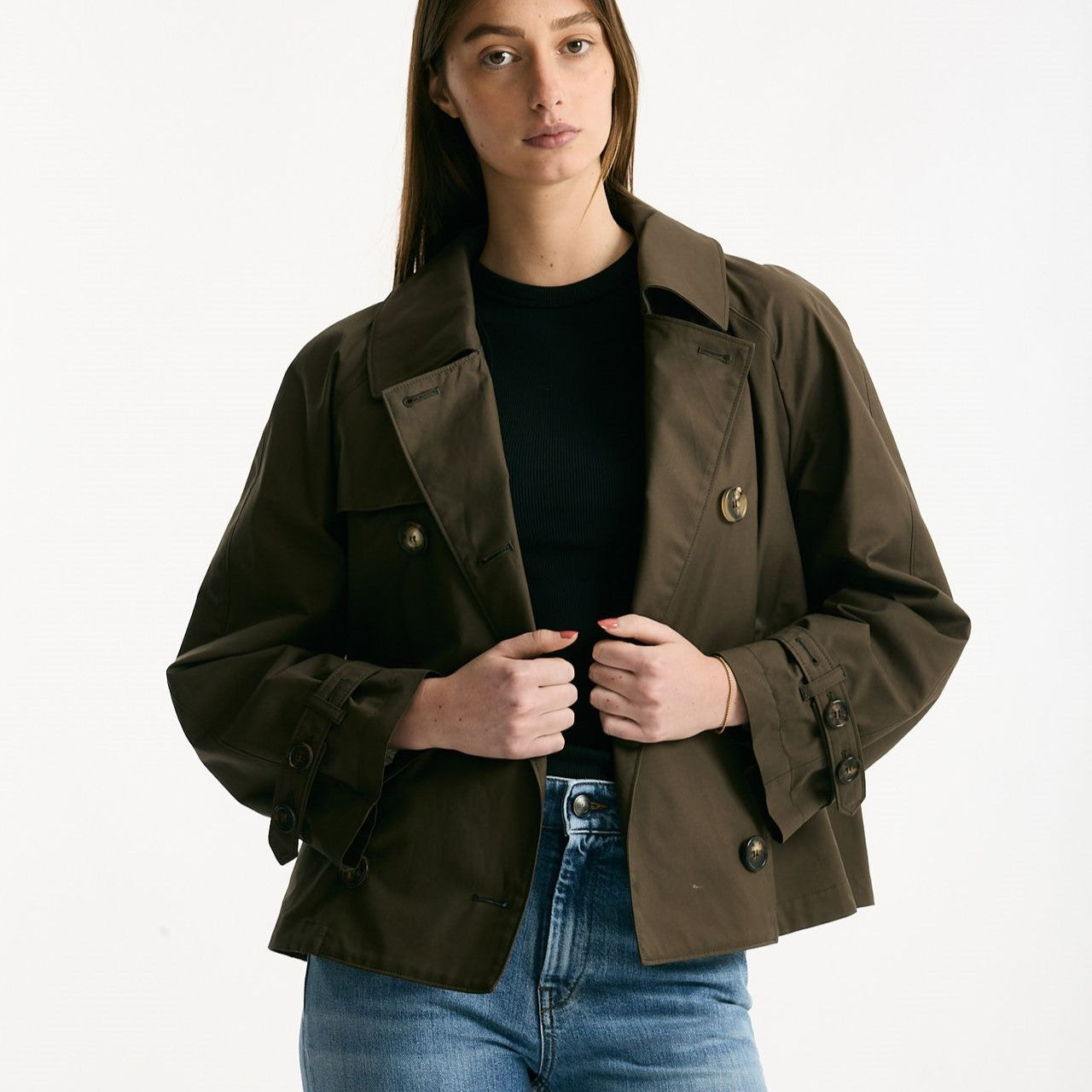 Trench crop TESORO in twill antigoccia verde militare women Max mara s - 7