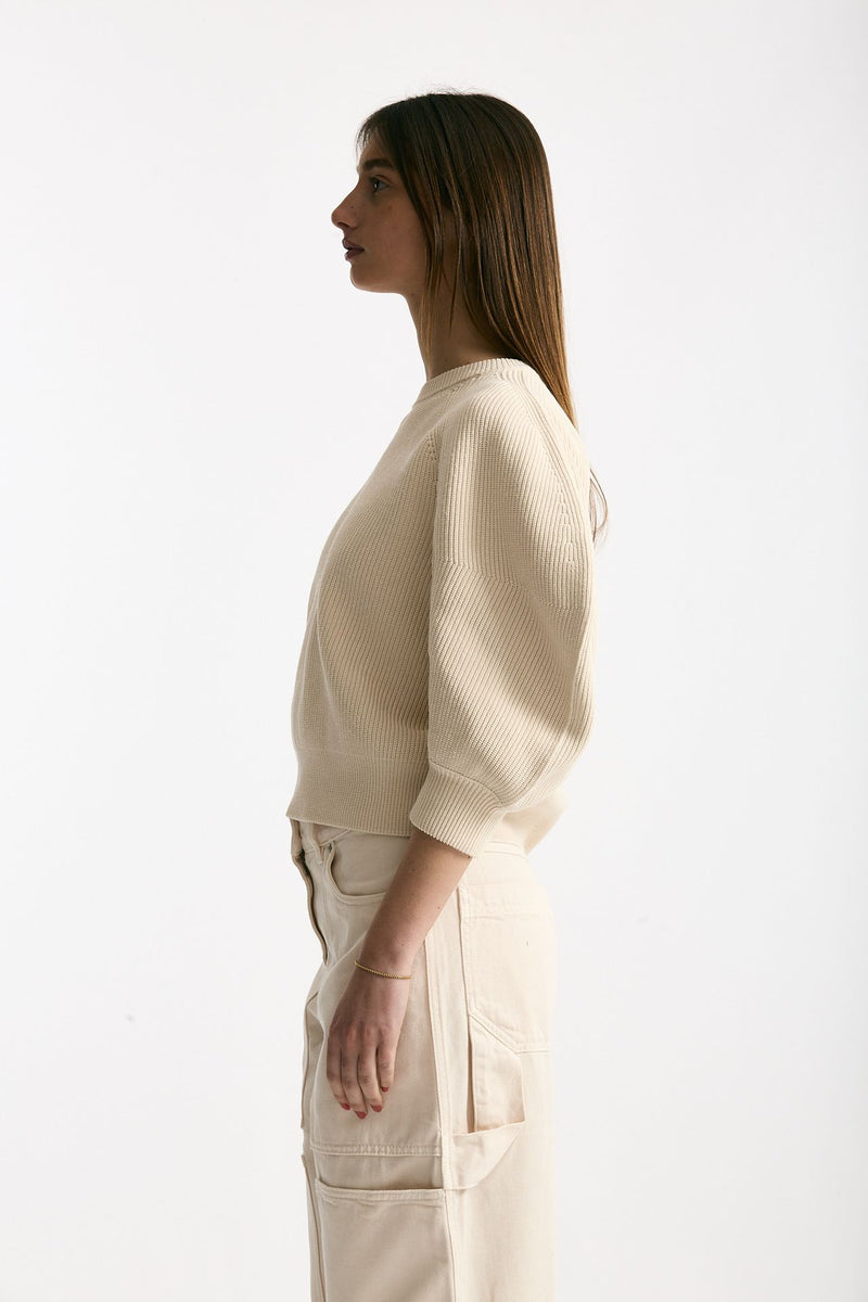 Maglia girocollo lavorata panna women Nude - 2
