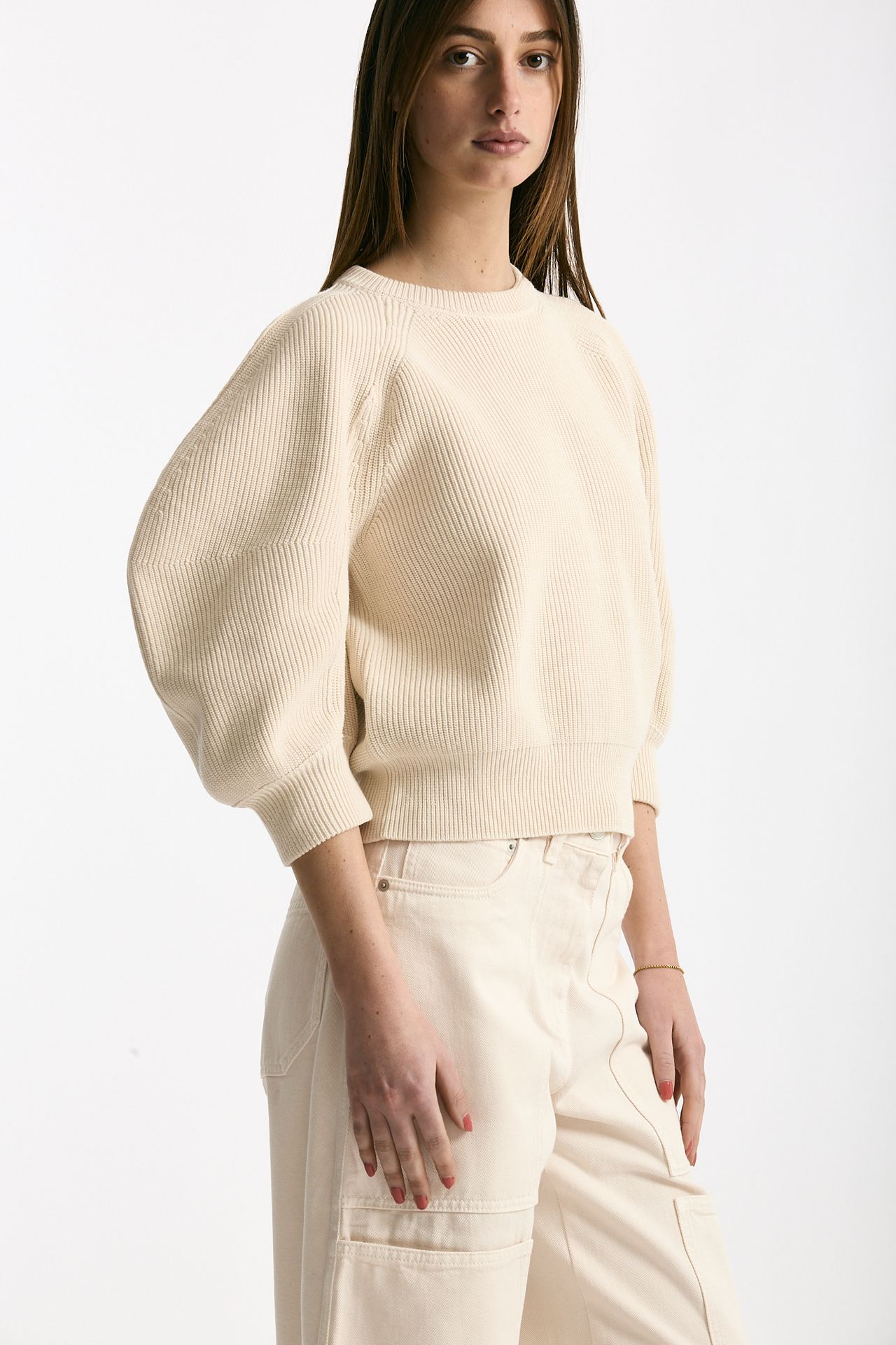 Maglia girocollo lavorata panna women Nude - 4