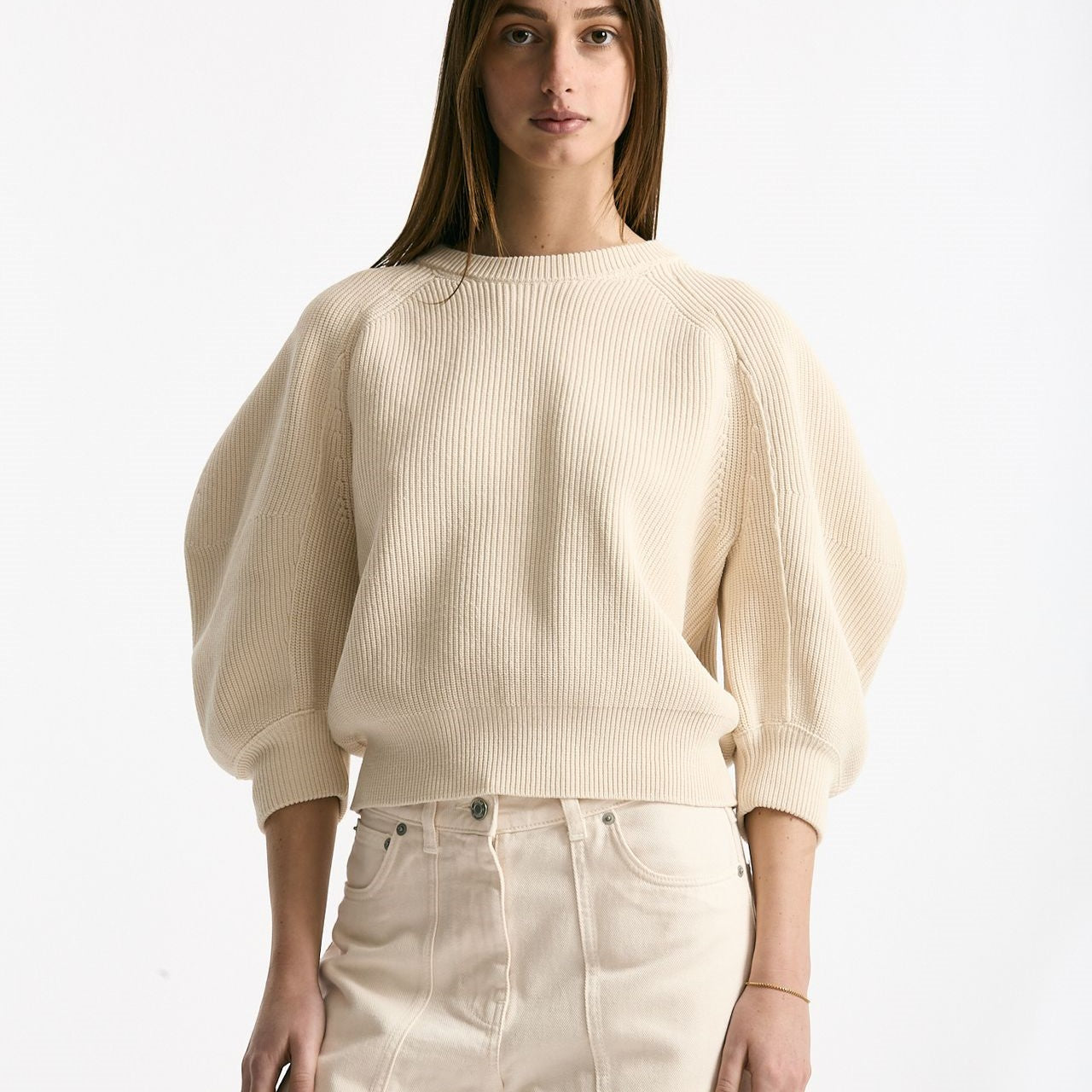 Maglia girocollo lavorata panna women Nude - 6