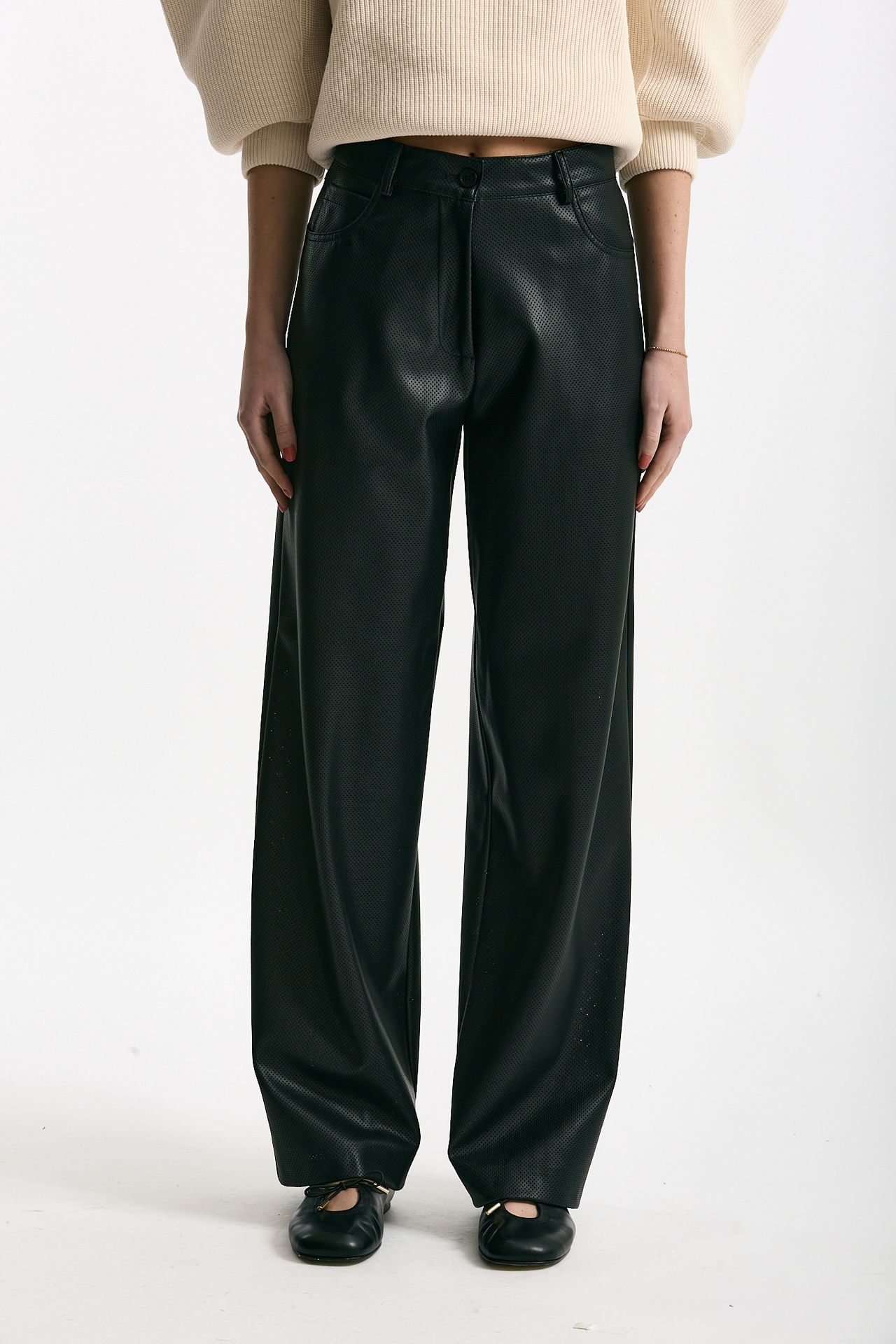 Pantaloni vita alta in ecopelle nero women Nude - 1