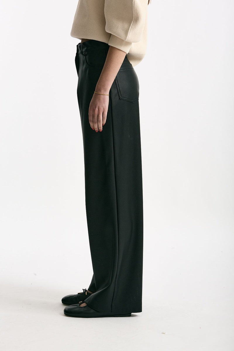 Pantaloni vita alta in ecopelle nero women Nude - 2
