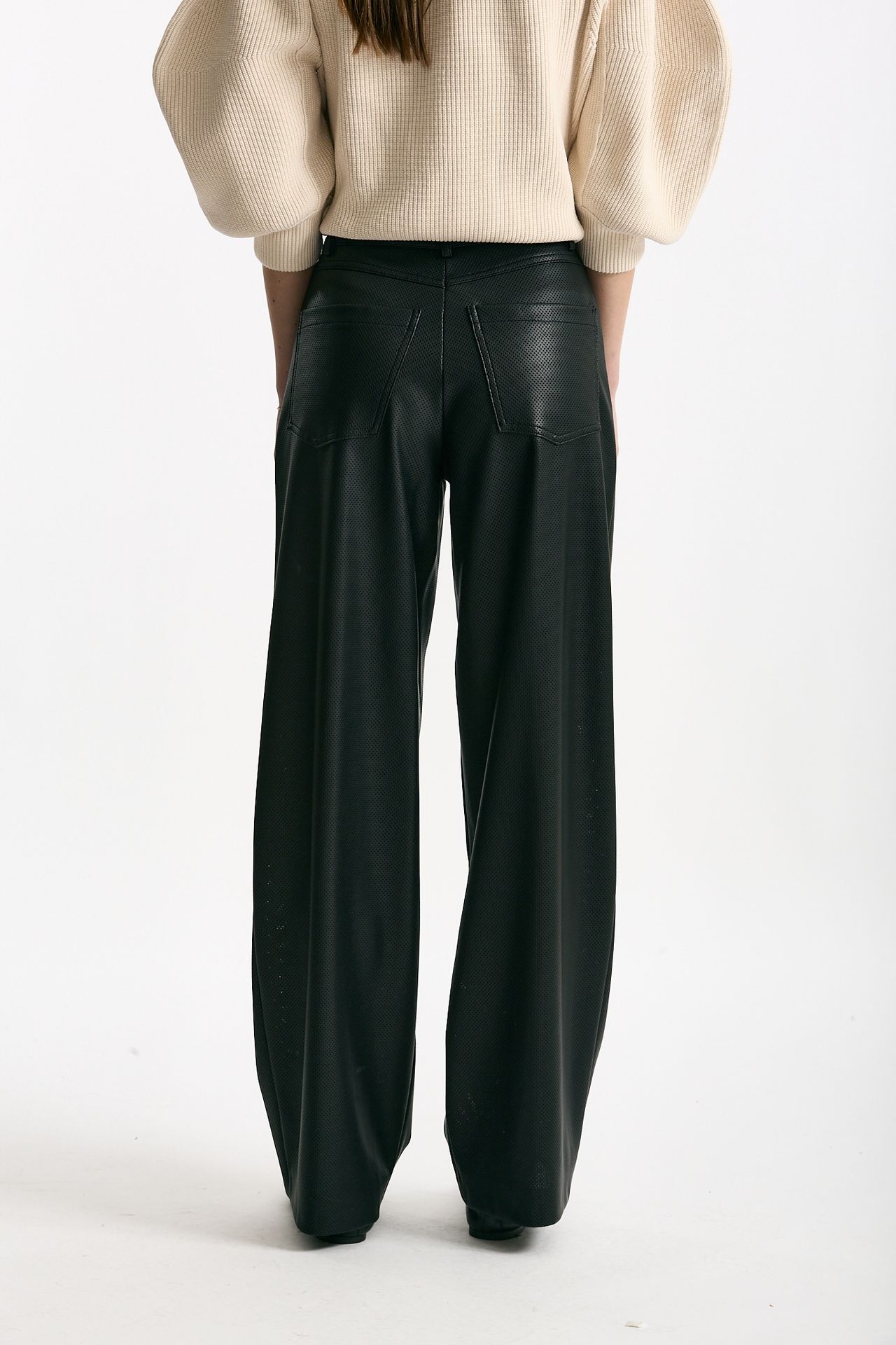 Pantaloni vita alta in ecopelle nero women Nude - 3
