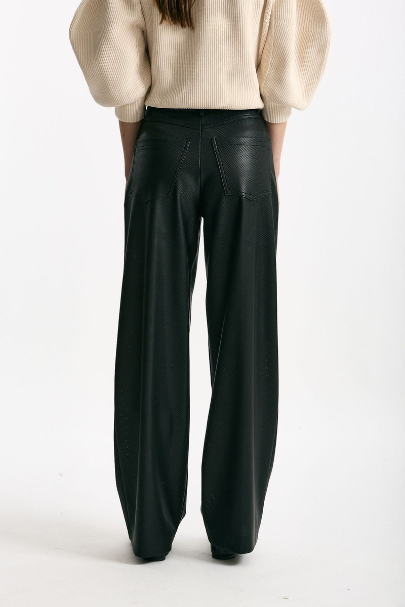 Pantaloni vita alta in ecopelle nero women Nude - 3