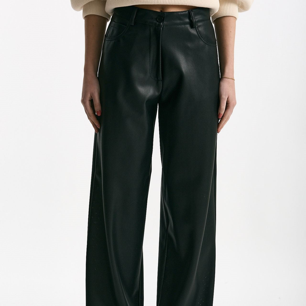 Pantaloni vita alta in ecopelle nero women Nude - 6
