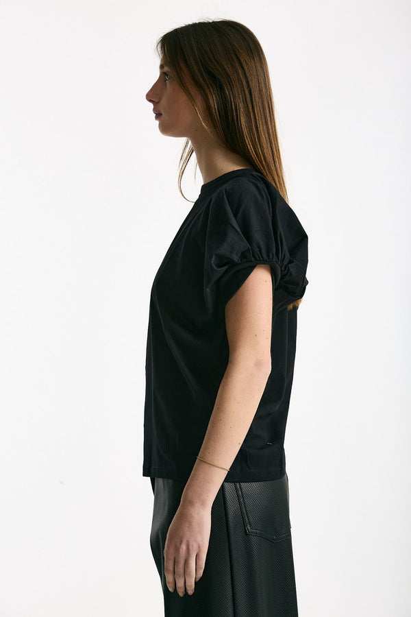 T-shirt girocollo maniche a sbuffo nero women Nude