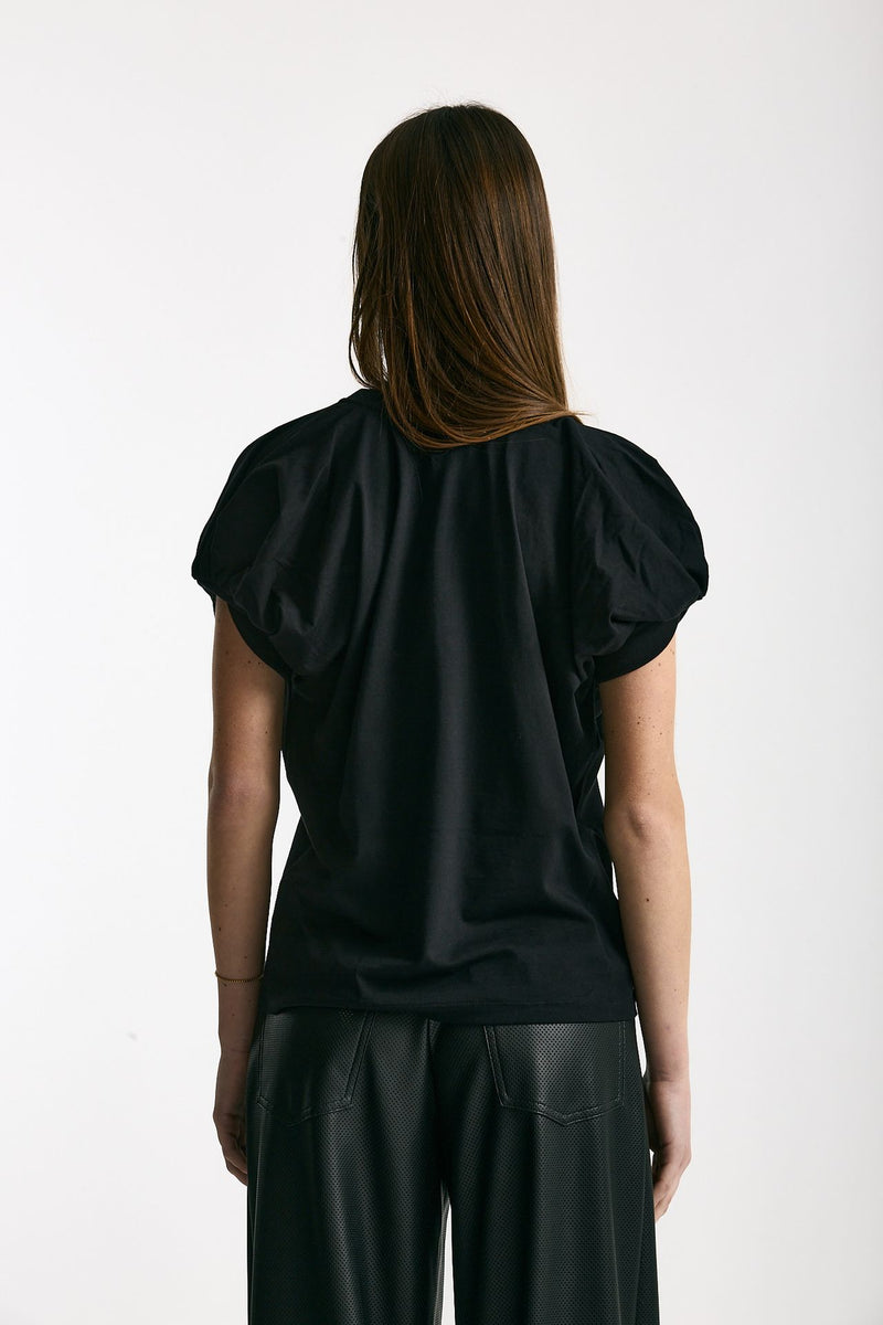T-shirt girocollo maniche a sbuffo nero women Nude - 3