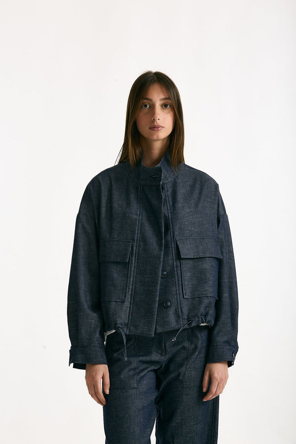 Giubbino in misto lino blu denim women ( p - s )