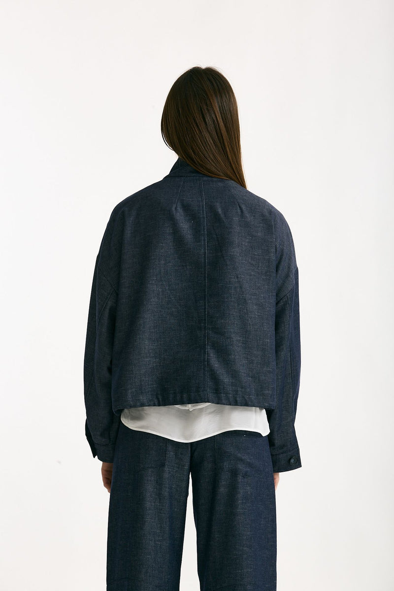 Giubbino in misto lino blu denim women ( p - s ) - 4
