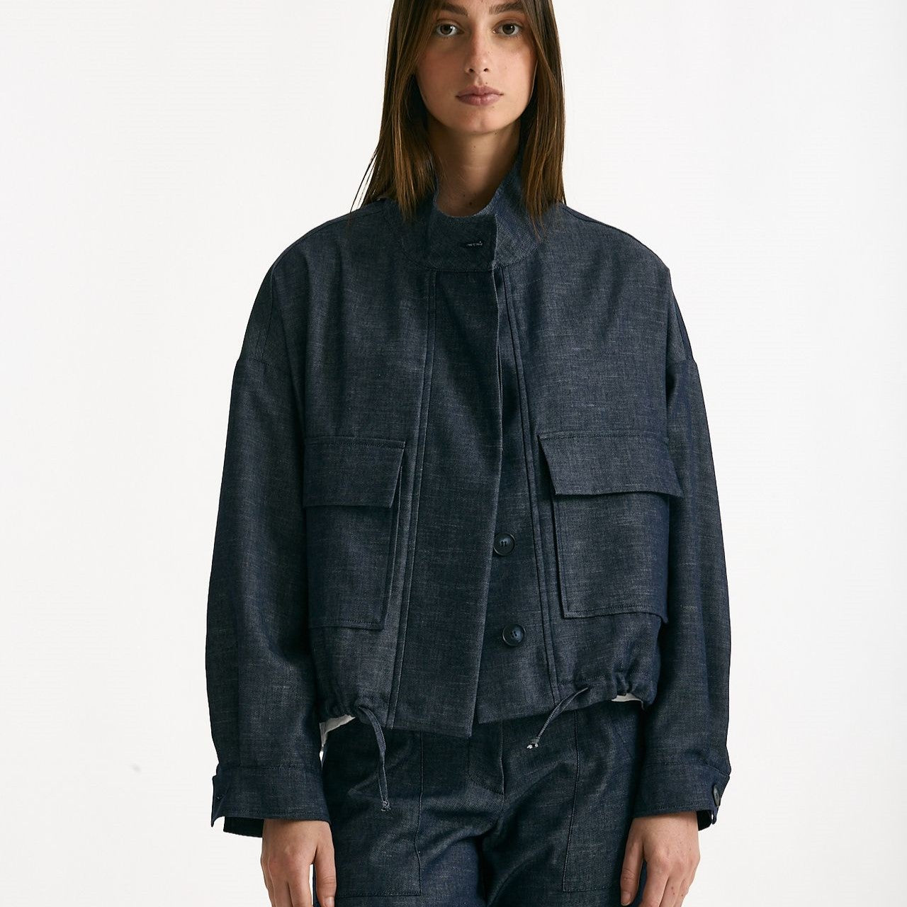 Giubbino in misto lino blu denim women ( p - s ) - 8