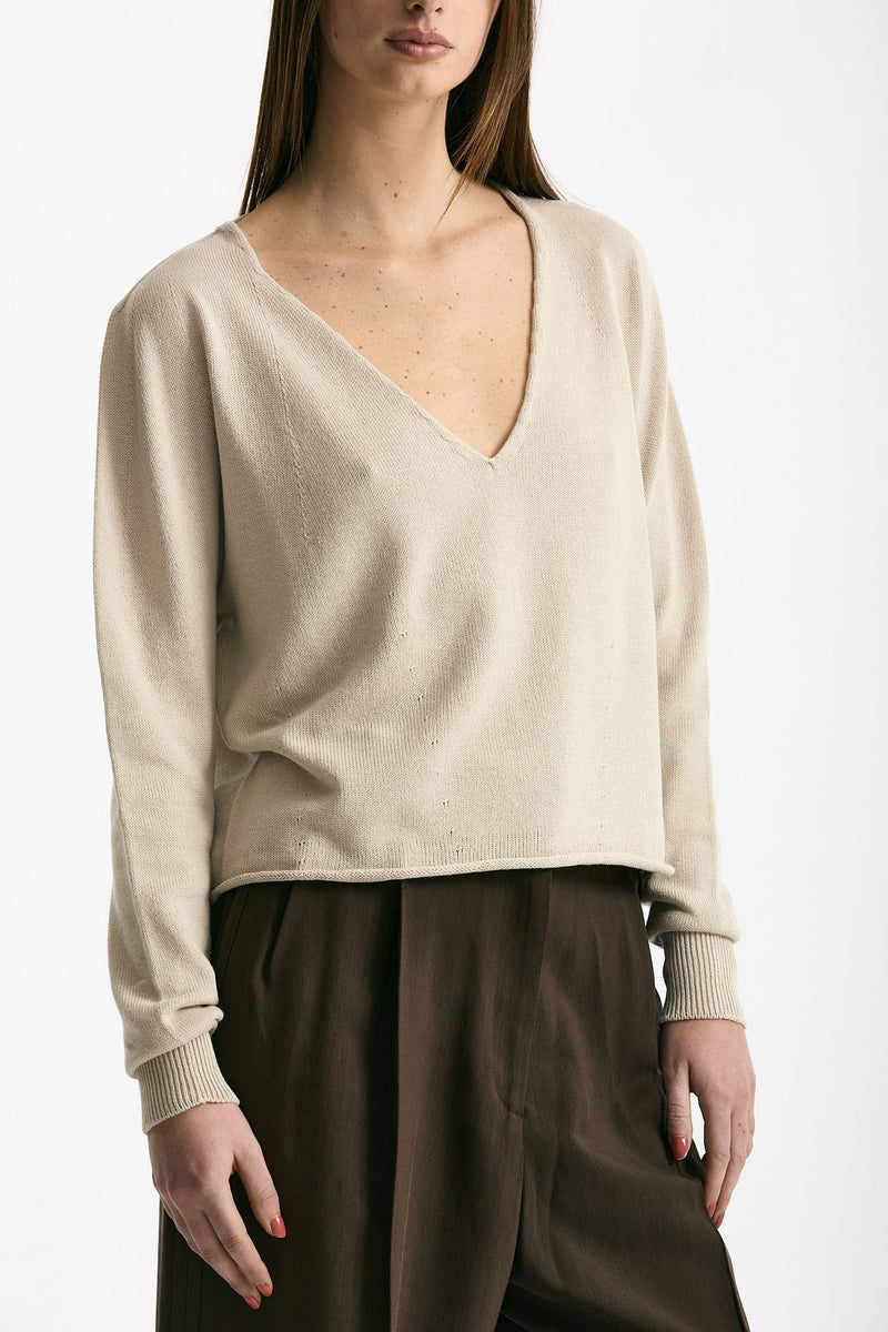 Maglia scollo V in cotone beige women Scaglione - 3