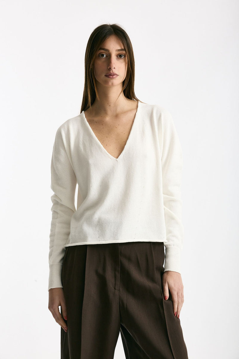 Maglia scollo a v in cotone bianco women Scaglione - 4