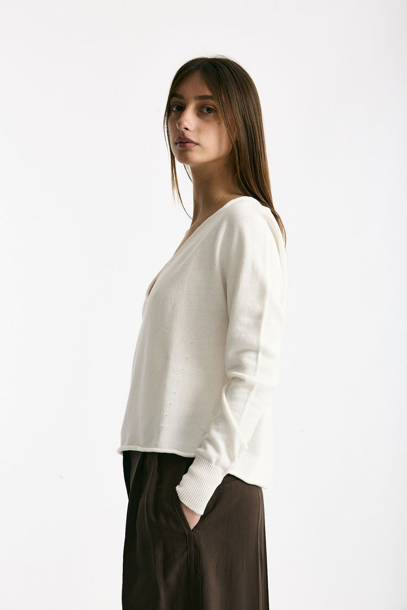Maglia scollo a v in cotone bianco women Scaglione - 2