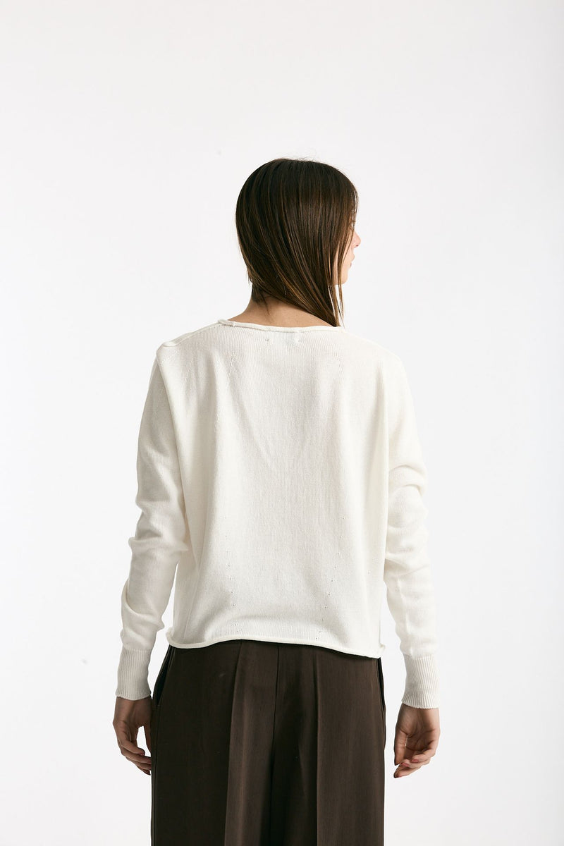 Maglia scollo a v in cotone bianco women Scaglione - 3