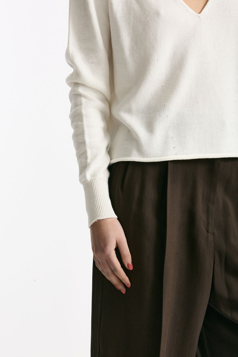 Maglia scollo a v in cotone bianco women Scaglione - 5
