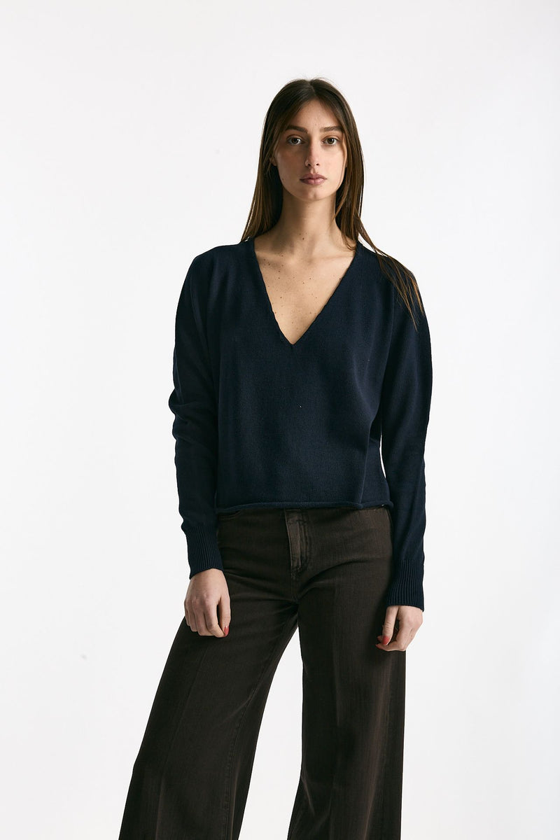 Maglia scollo a v in cotone blu women Scaglione - 1