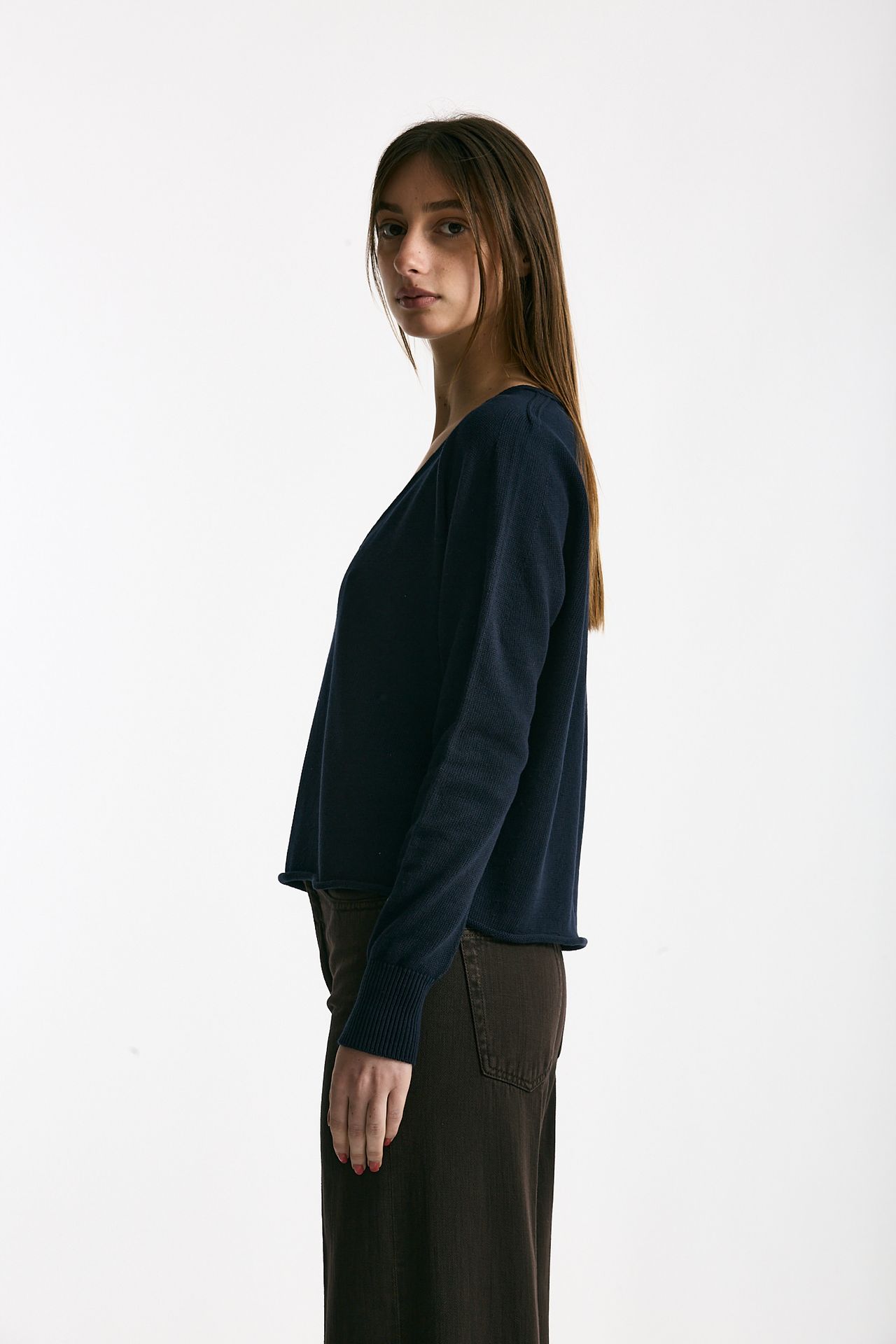 Maglia scollo a v in cotone blu women Scaglione - 2