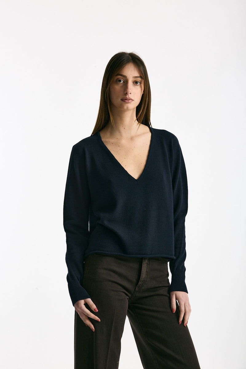 Maglia scollo a v in cotone blu women Scaglione - 4