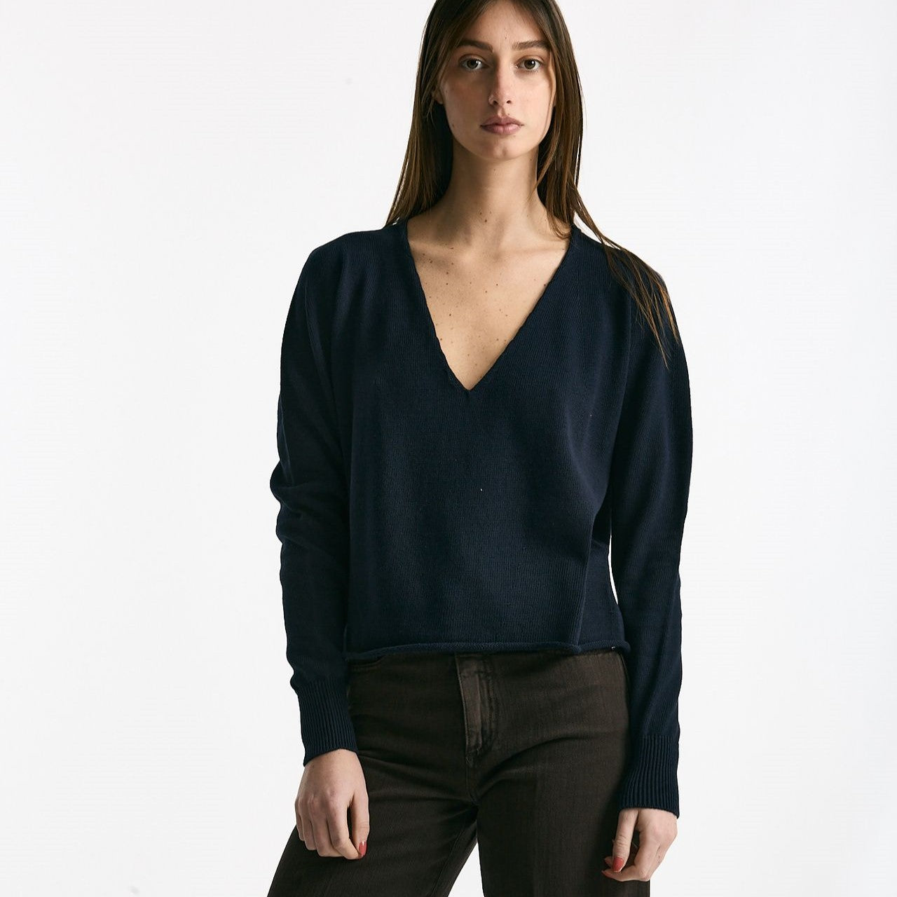 Maglia scollo a v in cotone blu women Scaglione - 6