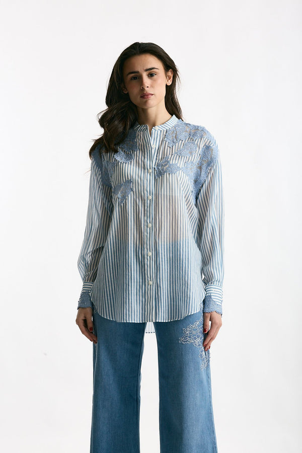 Camicia con applicazioni in pizzo rigata women Ermanno firenze