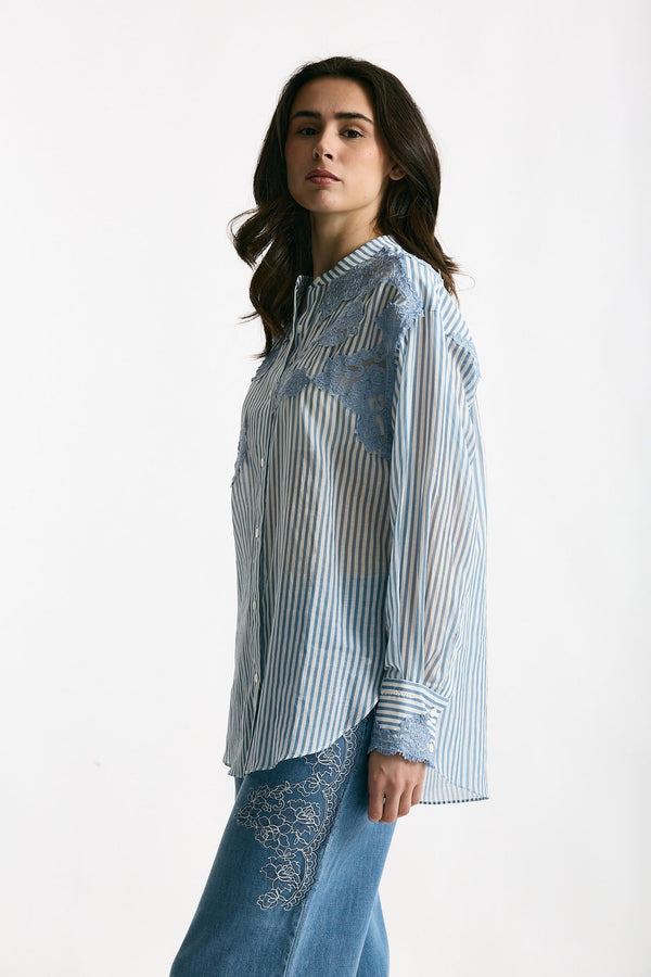 Camicia con applicazioni in pizzo rigata women Ermanno firenze