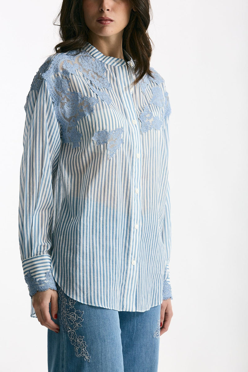 Camicia con applicazioni in pizzo rigata women Ermanno firenze - 4
