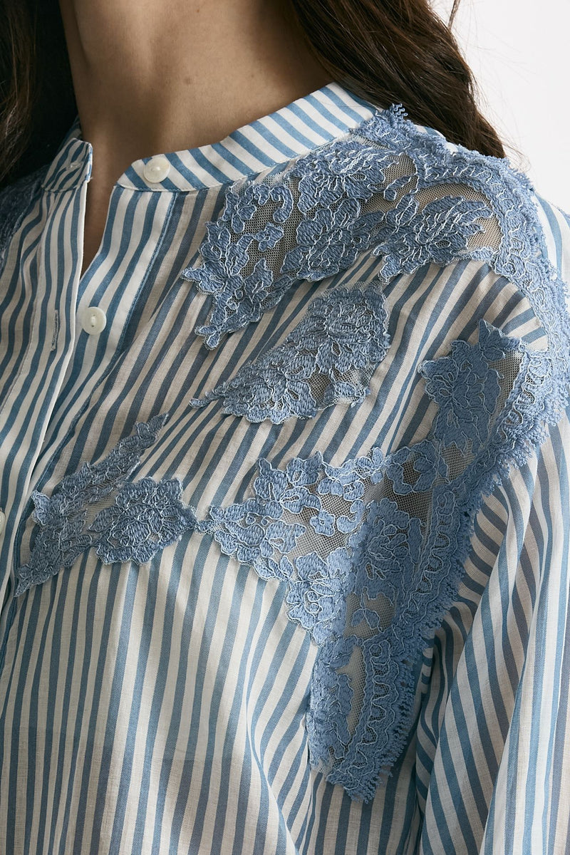 Camicia con applicazioni in pizzo rigata women Ermanno firenze - 5