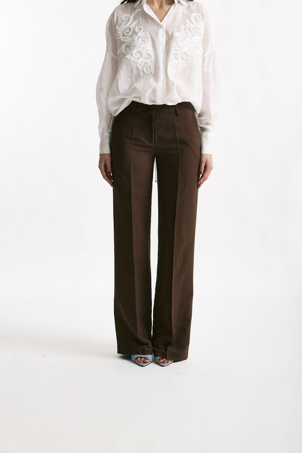 Pantalone in lino e viscosa marrone women Ermanno firenze