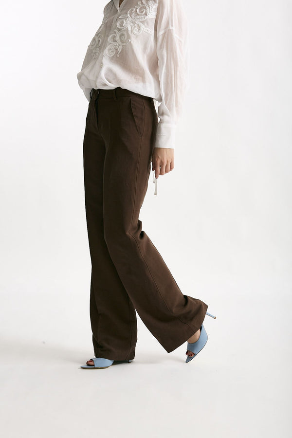Pantalone in lino e viscosa marrone women Ermanno firenze