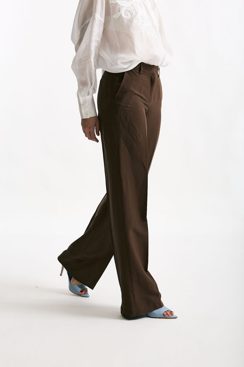Pantalone in lino e viscosa marrone women Ermanno firenze - 3