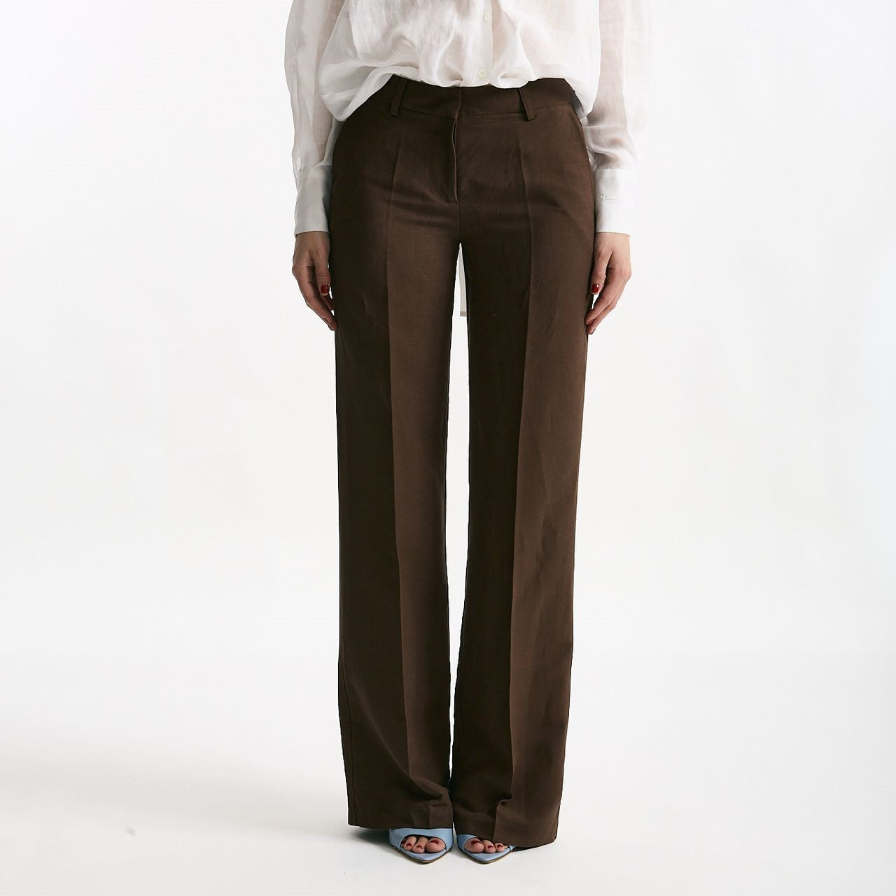 Pantalone in lino e viscosa marrone women Ermanno firenze - 6