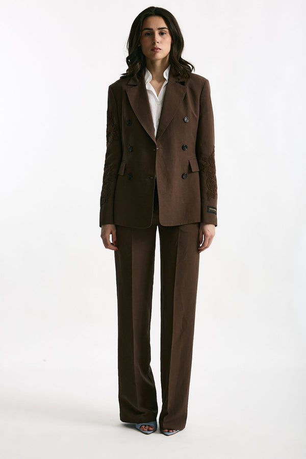 Giacca slim in lino e viscosa marrone women Ermanno firenze