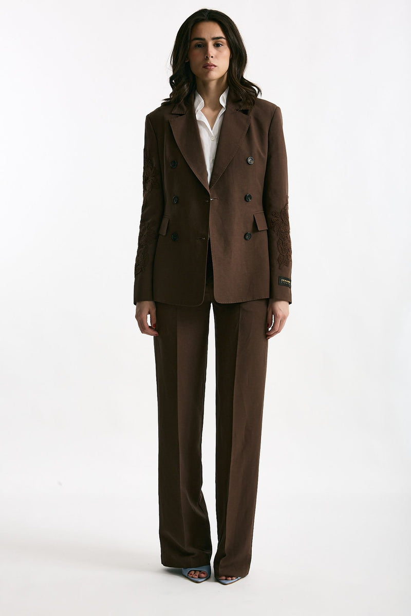 Giacca slim in lino e viscosa marrone women Ermanno firenze - 1