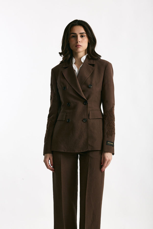 Giacca slim in lino e viscosa marrone women Ermanno firenze