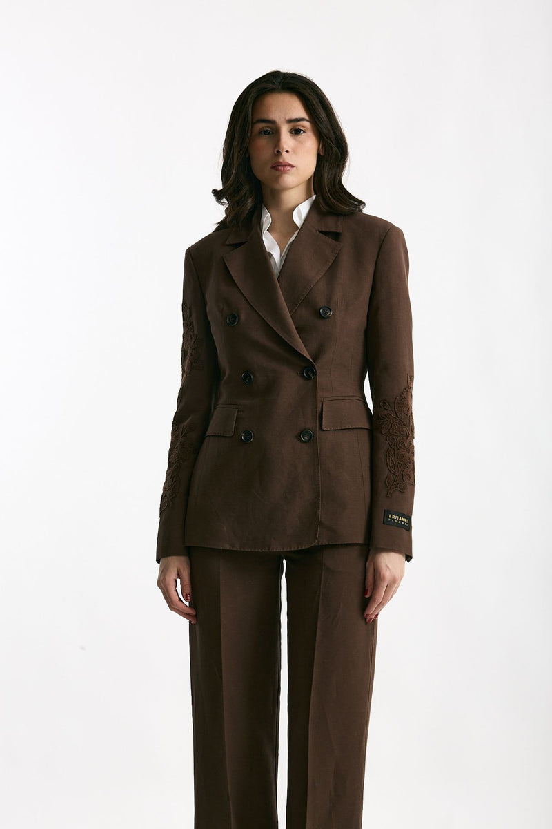 Giacca slim in lino e viscosa marrone women Ermanno firenze - 2