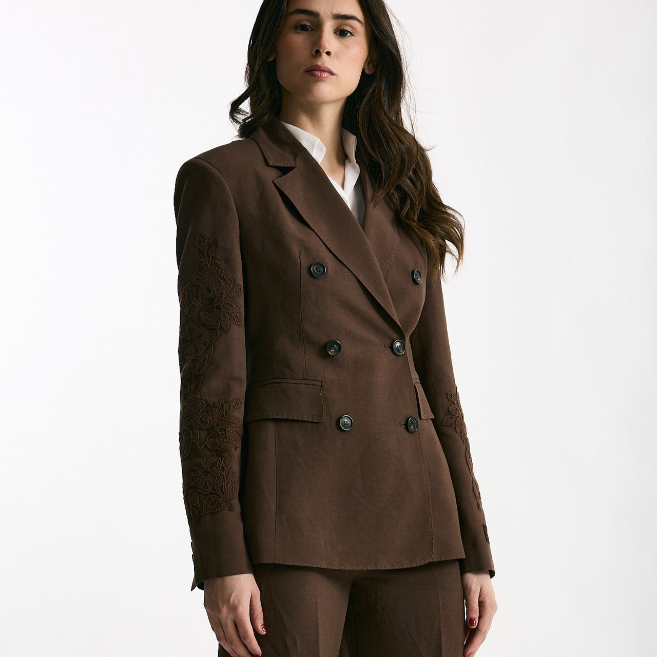 Giacca slim in lino e viscosa marrone women Ermanno firenze - 10