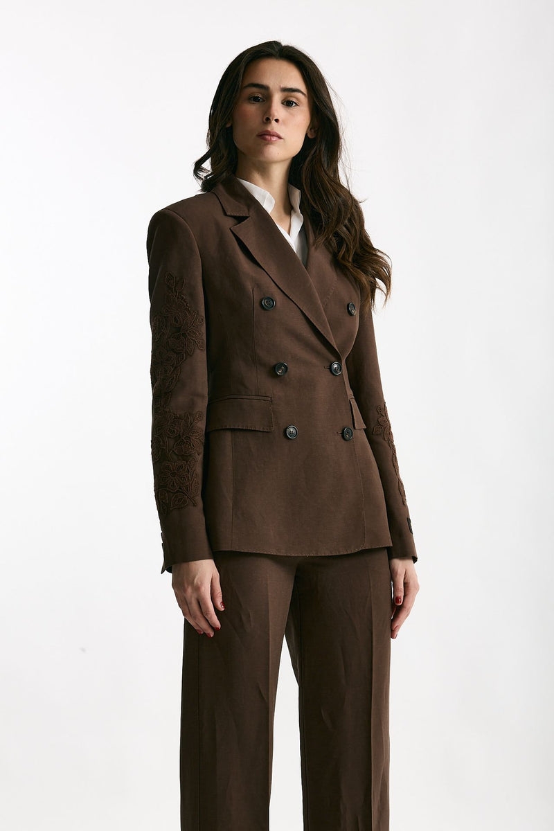 Giacca slim in lino e viscosa marrone women Ermanno firenze - 5