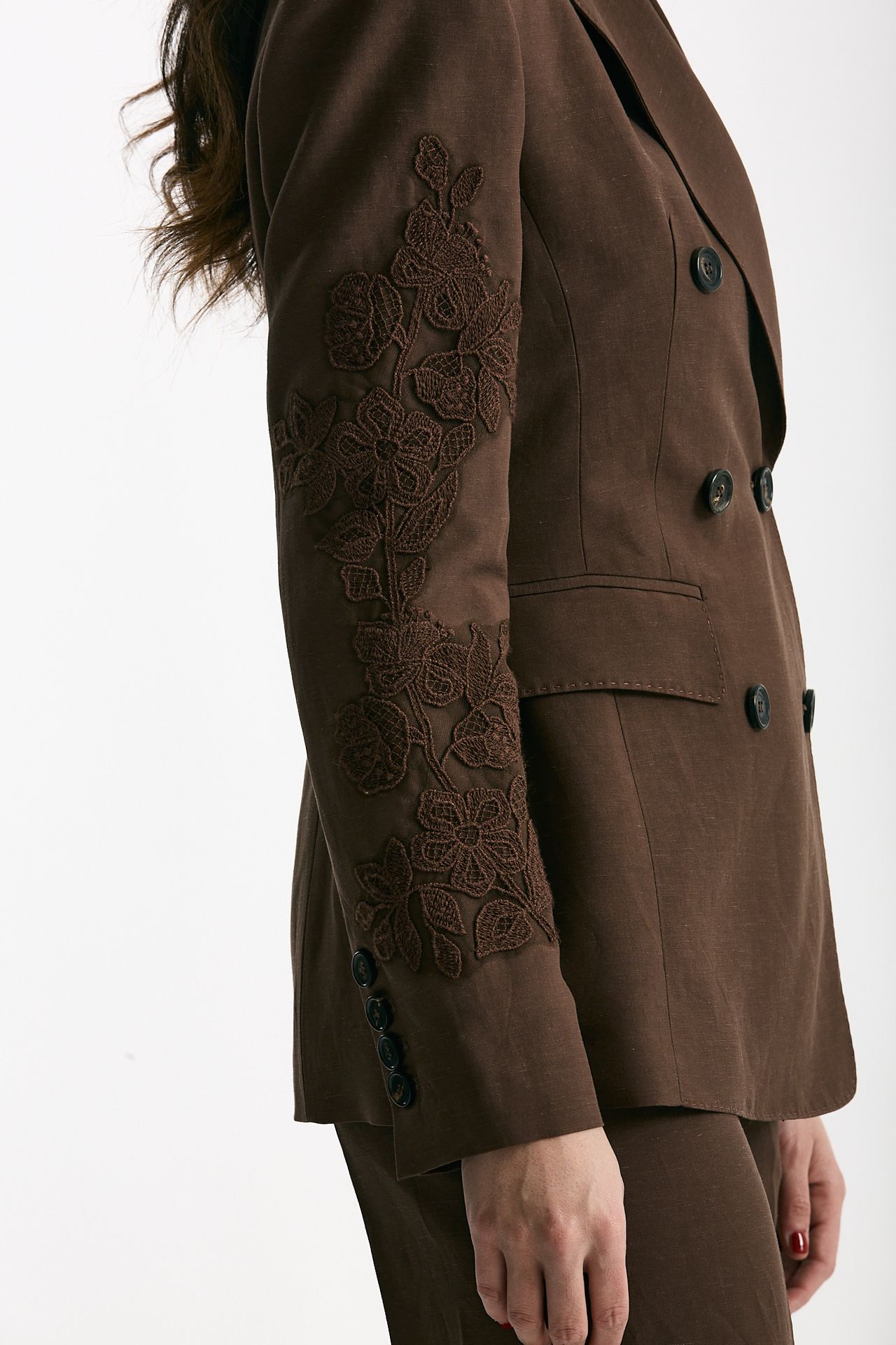 Giacca slim in lino e viscosa marrone women Ermanno firenze - 8
