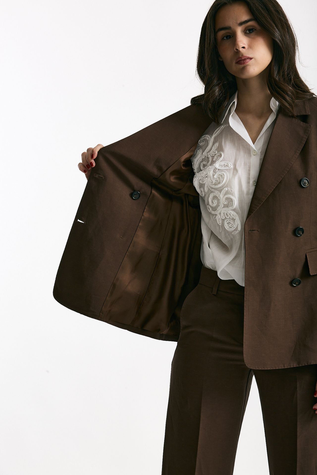 Giacca slim in lino e viscosa marrone women Ermanno firenze - 9