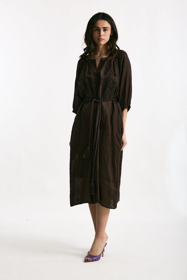 Abito midi in lino e viscosa marrone women Ermanno firenze