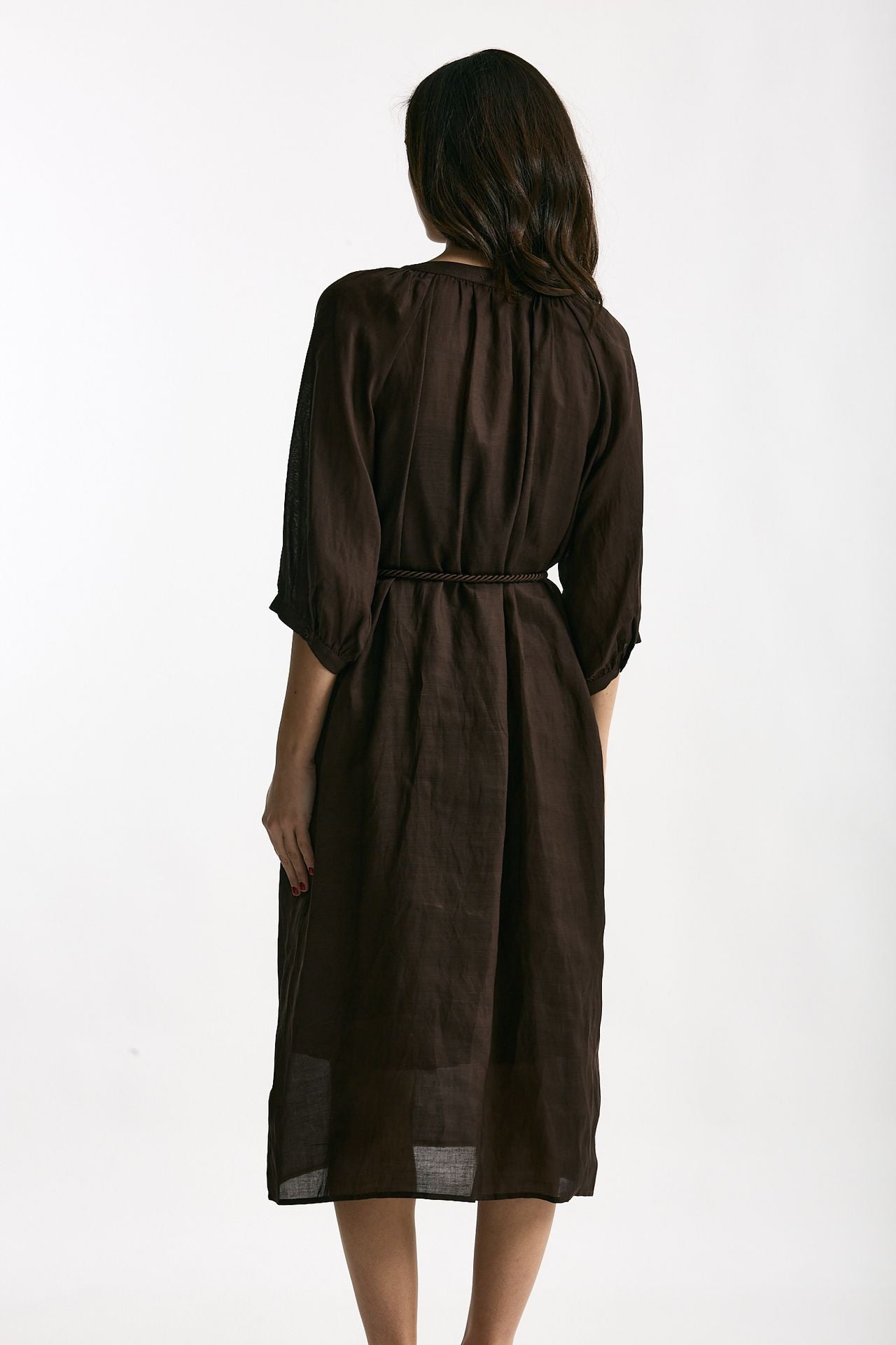 Abito midi in lino e viscosa marrone women Ermanno firenze - 3
