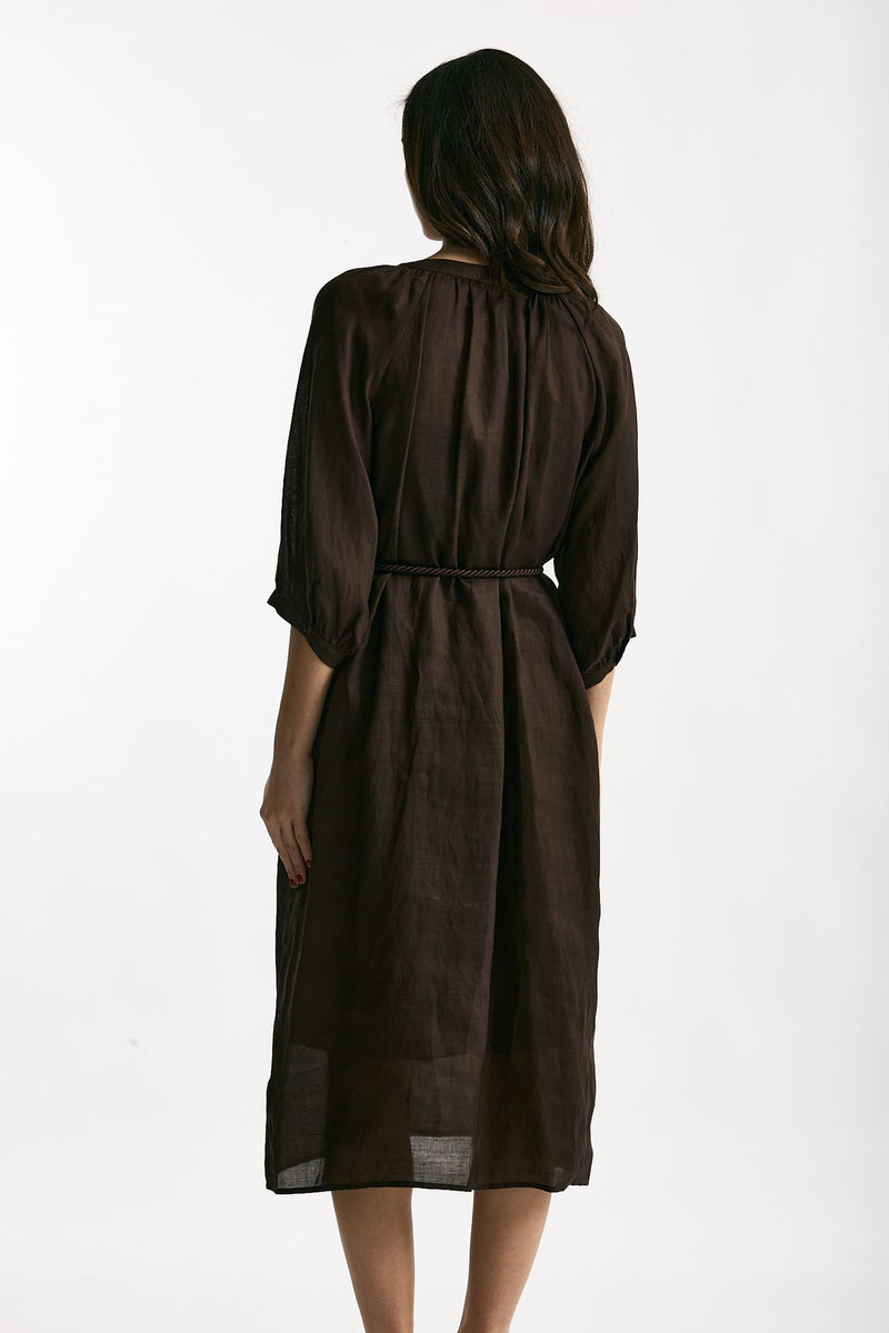 Abito midi in lino e viscosa marrone women Ermanno firenze - 3