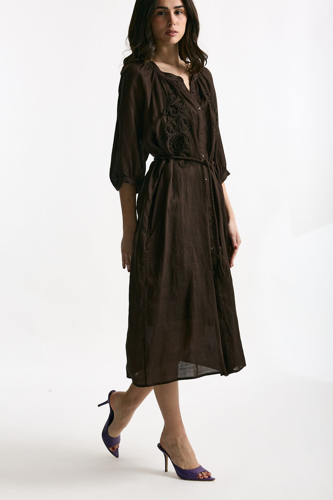 Abito midi in lino e viscosa marrone women Ermanno firenze - 1