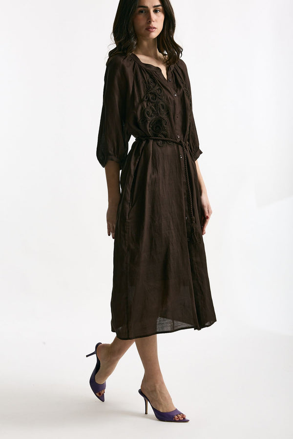 Abito midi in lino e viscosa marrone women Ermanno firenze