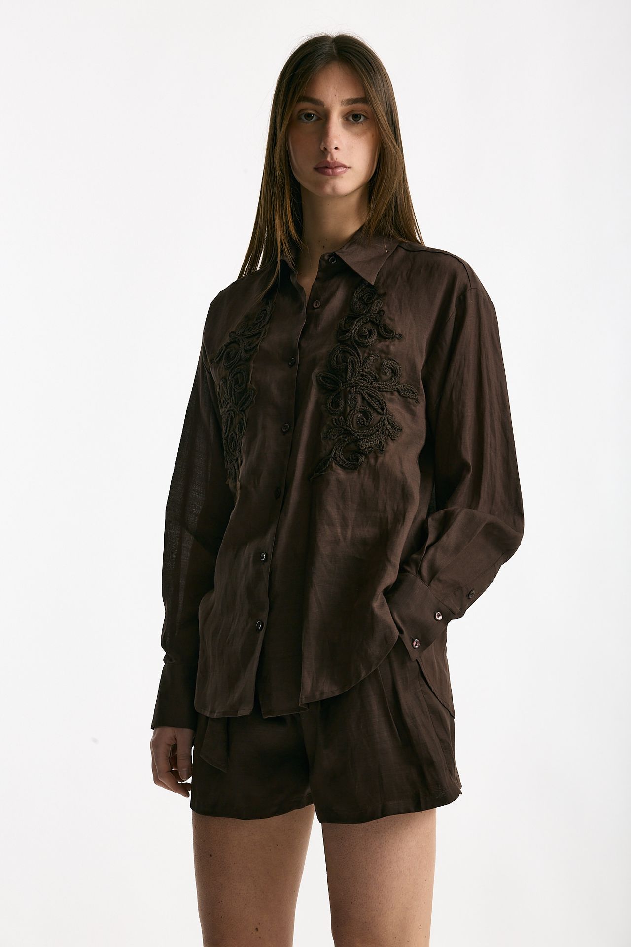 Camicia in lino e viscosa marrone women Ermanno firenze - 1