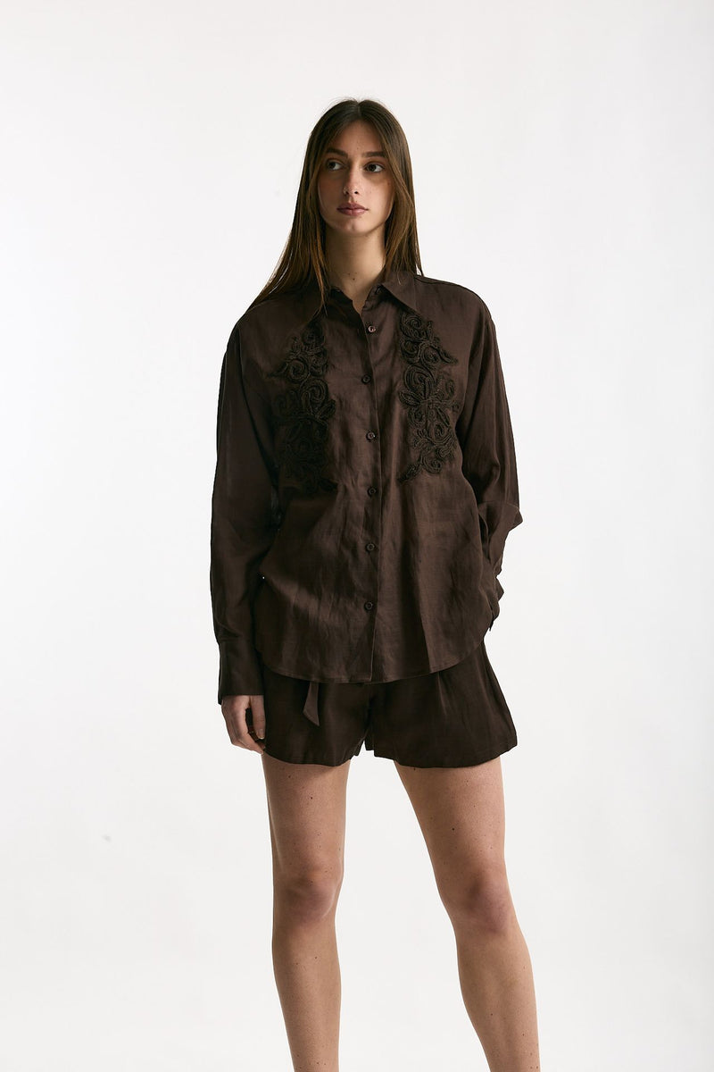 Camicia in lino e viscosa marrone women Ermanno firenze - 2
