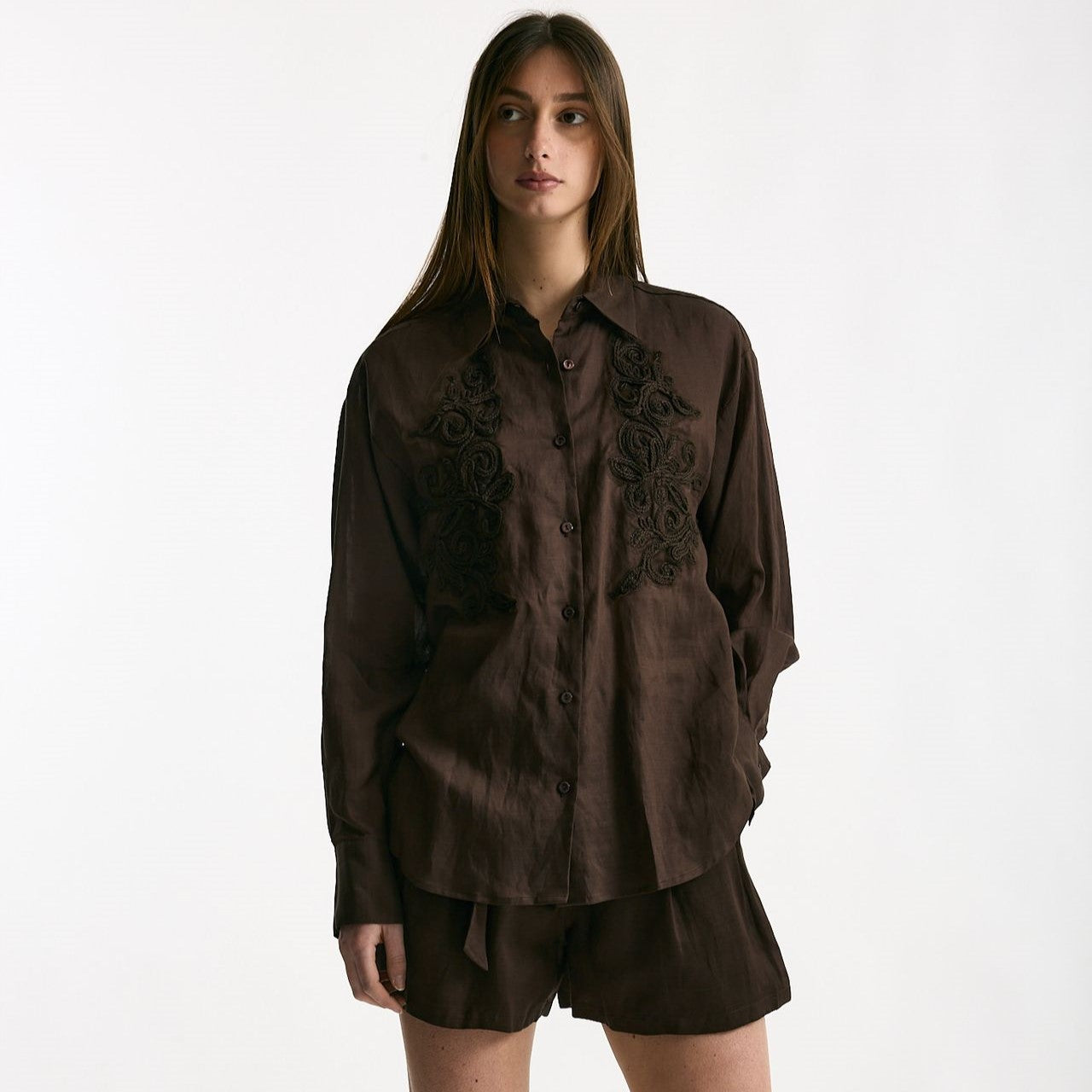 Camicia in lino e viscosa marrone women Ermanno firenze - 6