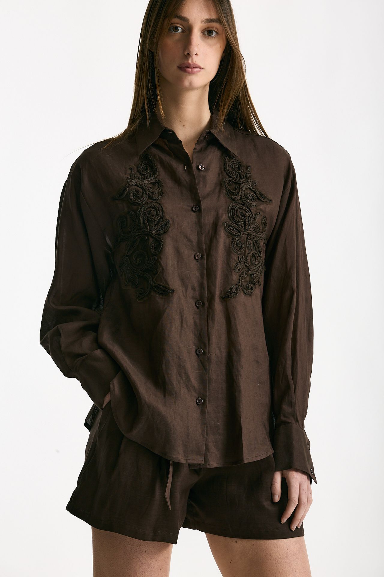Camicia in lino e viscosa marrone women Ermanno firenze - 4