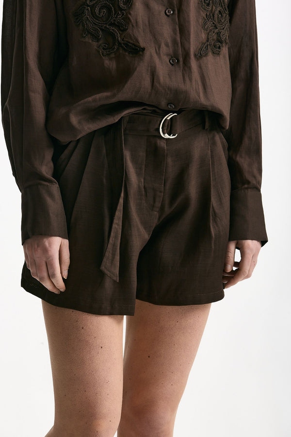 Shorts in lino e viscosa marrone women Ermanno firenze