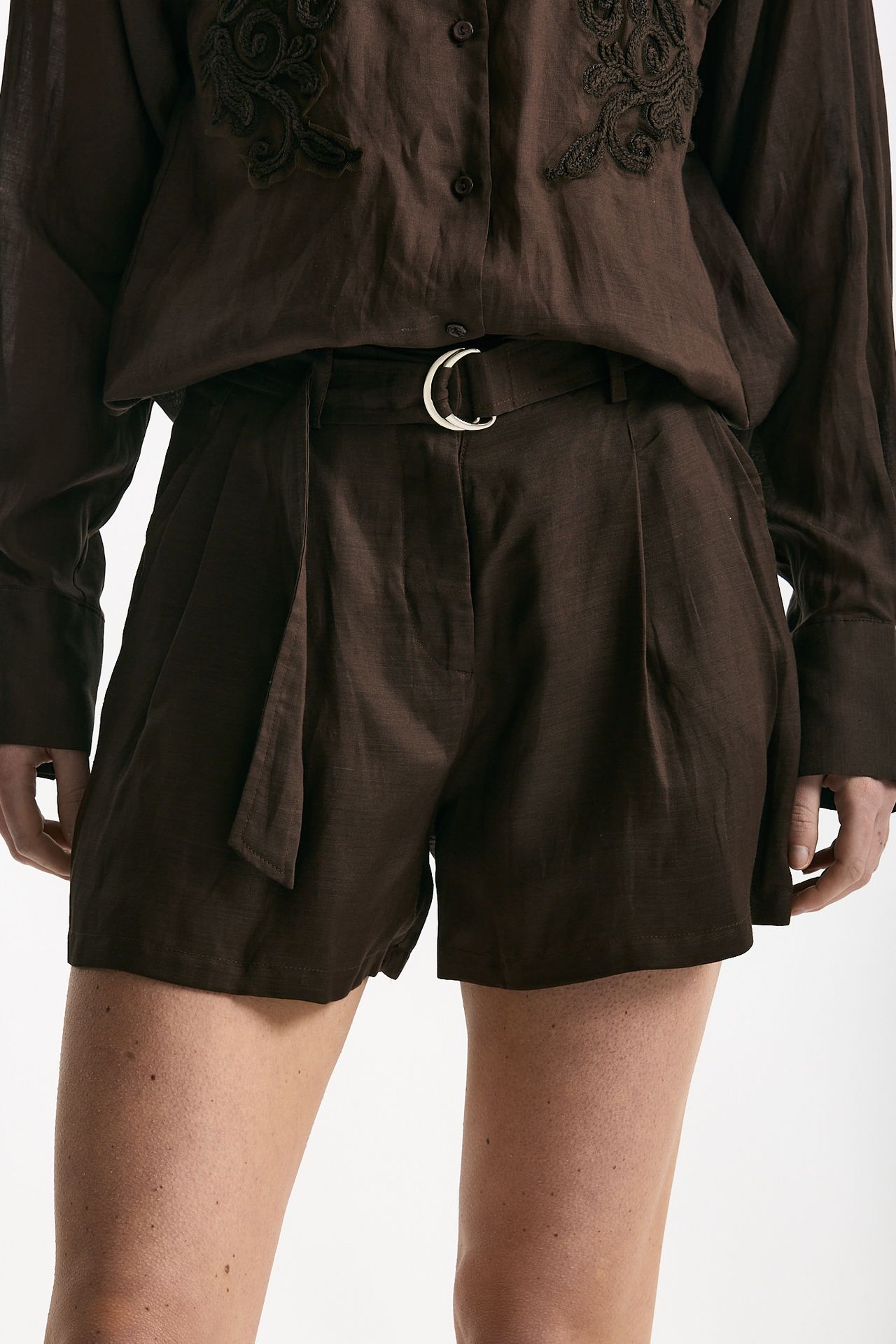 Shorts in lino e viscosa marrone women Ermanno firenze - 6